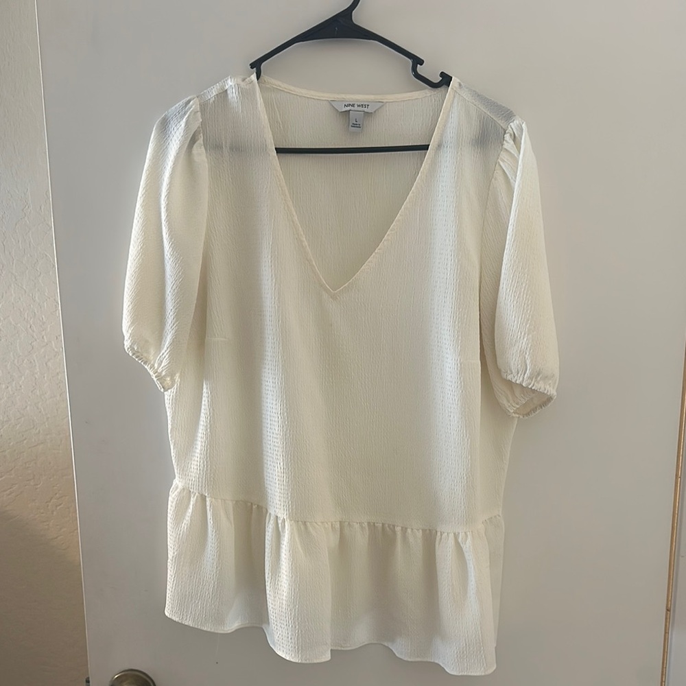 Nine West Cream V-Neck Blouse
